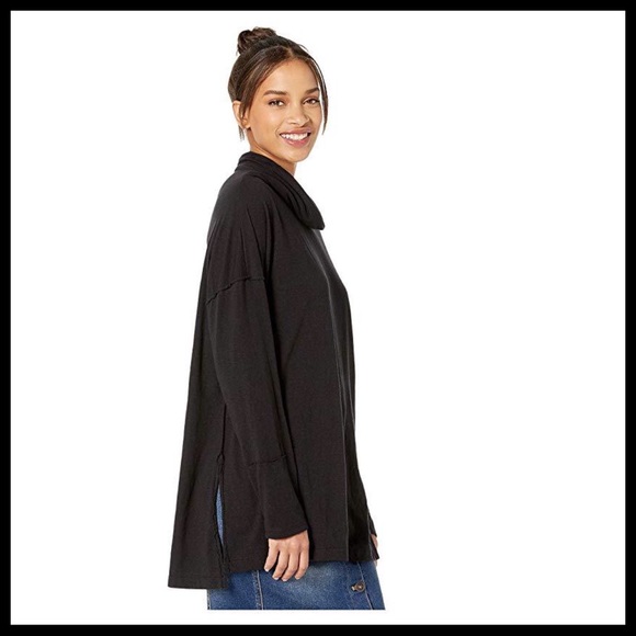 FREE PEOPLE BOHO BLACK FLOWY TUNIC TEE TOP A2C - Picture 5 of 14